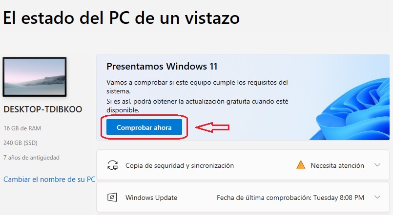 Revisar compatibilidad con Windows 11